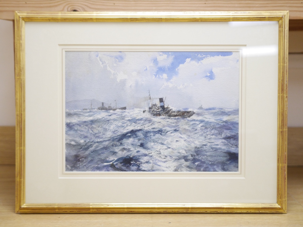 Arthur Burgess RI, ROI RSMA, Wapping Group of Artists (1879-1957), watercolour, 'To the Rescue', Langham Sketch Club, signed, exhibition label verso, 26 x 37cm. Condition - fair, some minor spots of discolouration